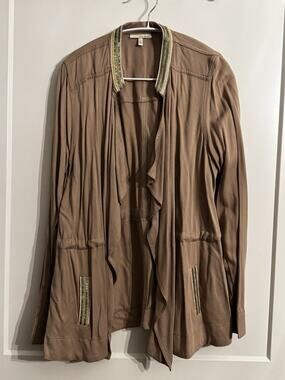 WOMAN'S TAN BEADED BLAZER/JACKET BY:TRU SELF Sz L Boho Lagenlook Office Work